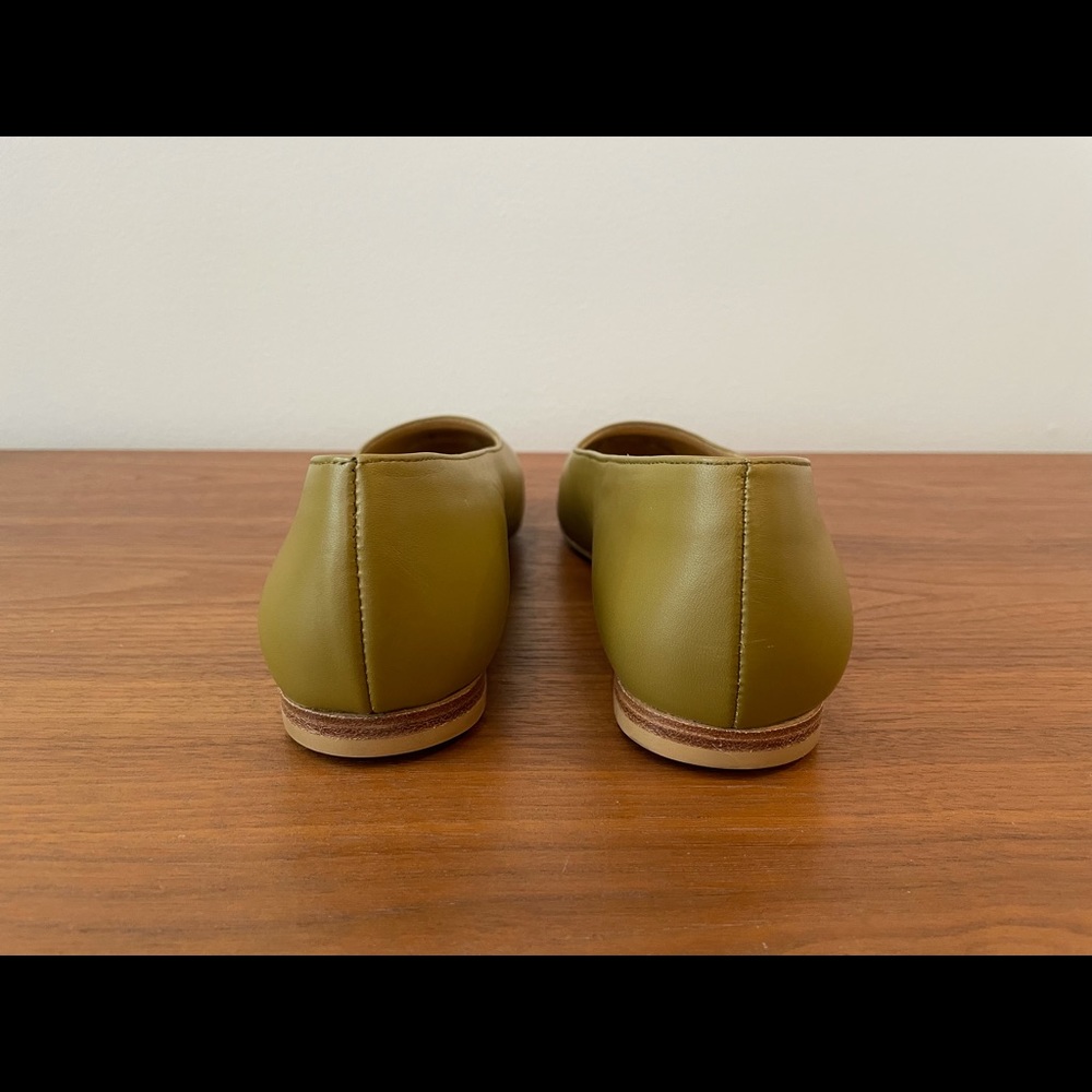 Women's Olive Green Leather Ballet Flats - Picture 4 of 6